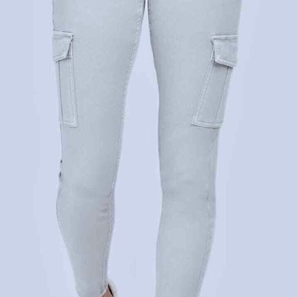 SPANX Stretch Twill Crystal Grey Cargo Tummy Shaping Ankle Pants Womens XS - Picture 2 of 7